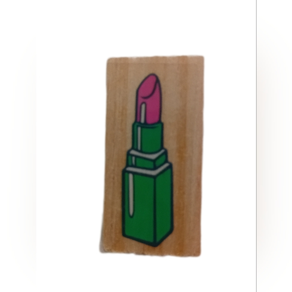 Vibrant Green and Pink Lipstick Design Stamp